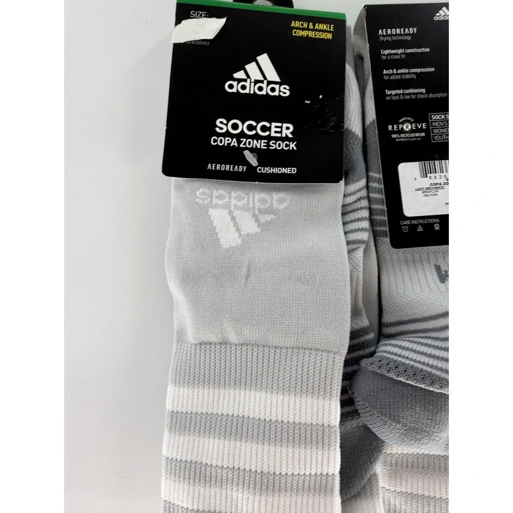 Adidas Soccer Copa Zone Socks Grey Small Over Calf Arch Ankle Compression 2 Pack